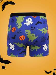 Notgurli Halloween Colorblock Pumpkin Dinosaur Ghost Spider Web Cute Funny High Waist Boxer Briefs, Comfortable Lifting For Men - Blue - View 9