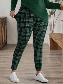 EMERY ROSE Bộ áo phông đen và quần legging kẻ caro cỡ lớn cho mùa đông dành cho nữ - xanh quân đội - Xem 7