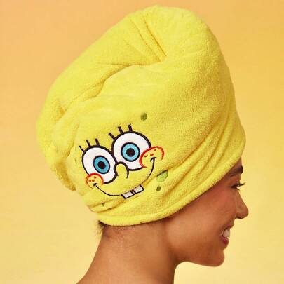 SpongeBob SquarePants | SHEIN 1个可爱卡通刺绣超强吸水干发帽，适合所有发质和发量，快速干发毛巾