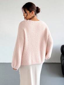 Firerie Maglione lavorato a maglia con maniche lunghe, scollo a V, comodo e morbido, decorato con fiori rosa, adatto per San Valentino, concerti, performance, appuntamenti, cene formali, gala, matrimoni, sexy, elegante, pendolarismo, ritorno a scuola, vacanze, spiaggia, romantico e grazioso, chic da ufficio, stile sirena, feste di compleanno in autunno/inverno - Rosa - Visualizzare 5