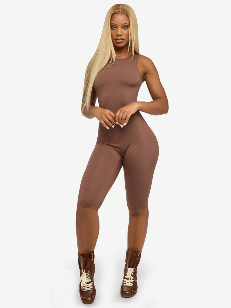 SUMWON WOMEN カプリ丈ノースリーブ ユニタード モダンボディスーツ ワンピースジャンプスーツ フィットフォーミング ストレッチ バレエ パフォーマンス イブニングウェア