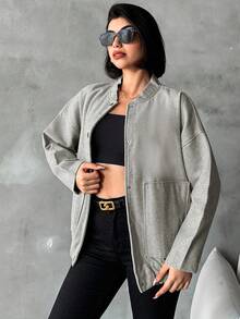 EURMUSE Women Plain Simple Stylish Casual Everyday Overcoat - Grey - View 6