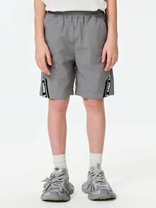 SHEIN Explorewe Tween Boys Casual Letter Graphic Ribbon Decor Shorts - Grey - View 1