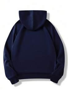 EURMUSE 100% Cotton Men's  Face Embroidered Fitted Hoodie - Navy Blue - View 2