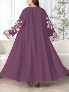 SHEIN Najma Plus Size Women's Floral Print Long Sleeve Casual Arabic Abaya, Spring/Autumn Open Abaya - Multicolor - View 2