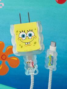 SpongeBob SquarePants | SHEIN Data Cable Protective Cover, Suitable For IPhone Charger, Cartoon Pattern, 3 Pieces Charger Protector (Excluding Data Cable)