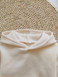 SHEIN Playful Pals 2 件套女婴服装，乡村简约豹纹和樱桃字母图案连帽衫和羊毛裤套装，适合秋冬季外出 - 杏色 - 查看 4