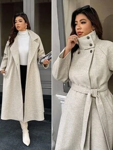 Easura Abrigo de talla grande de unicolor, de moda y versátil para otoño/invierno