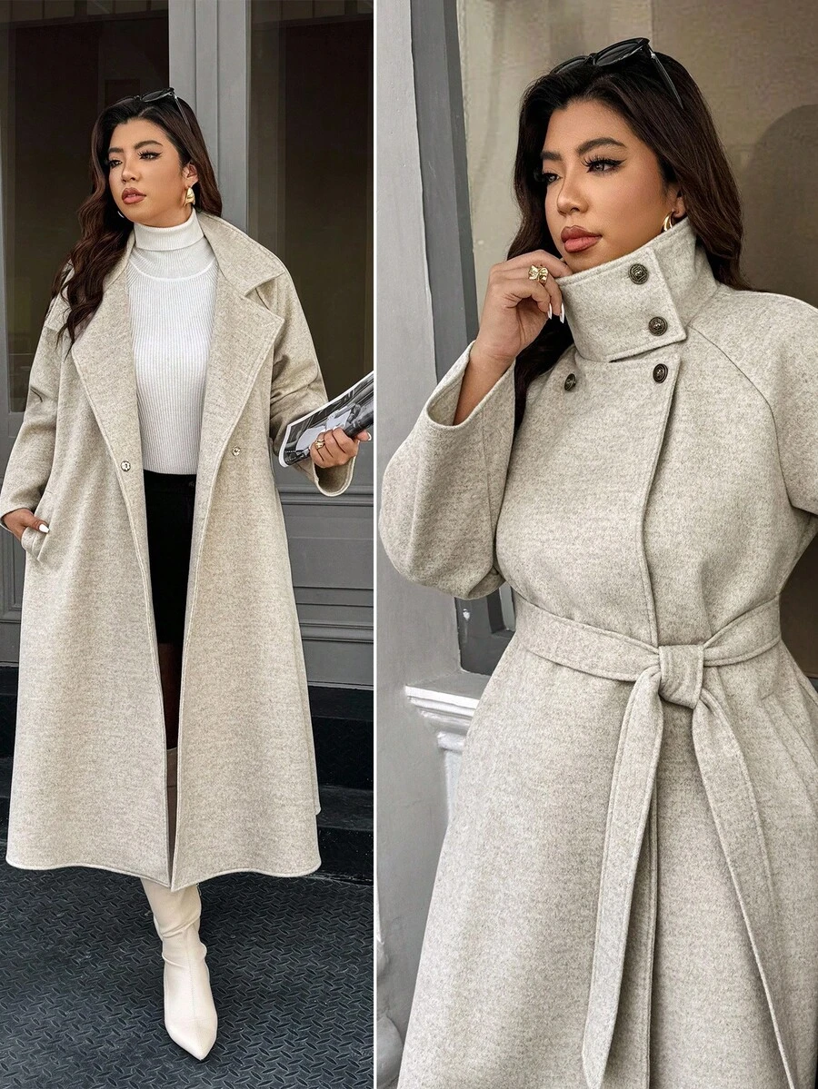 Easura Abrigo de talla grande de unicolor, de moda y versátil para otoño/invierno