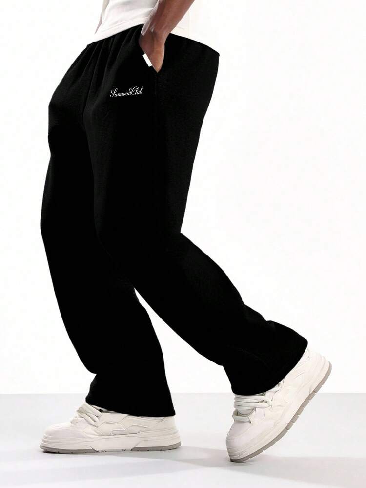 Wide Leg Sweatpants With Velvet Finish And Elasticated Waist