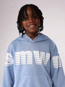 SUMWON Tween Boys Two Piece Set Powder Blue Winter Pullover Hoodie Wide Leg Jogger Pants Sweatsuit Wear Matching Set Casual Everyday Wear - Baby Blue - View 5