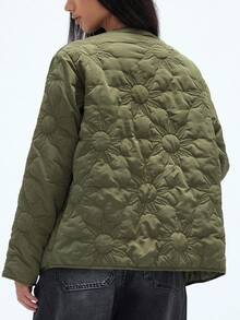 Aveloria Affinna Abrigo acolchado corto versátil y casual con diseño único de girasol en color verde oliva