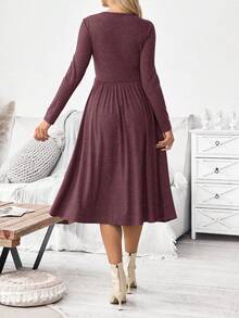 SHEIN Đầm cho con bú tay dài cổ tròn màu trơn thiết kế xoắn đơn giản cho bà bầu - Màu tím - Xem 2