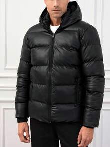 EURMUSE Men Zip Up Hooded Puffer Coat - Black - View 3