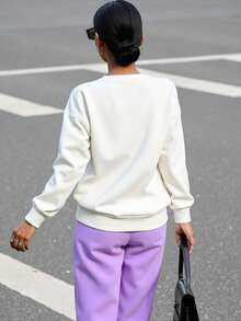 SHEIN Unity Letter Graphic Drop Shoulder Pullover & Joggers - Multicolor - View 5