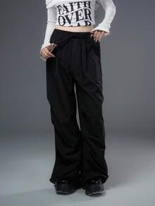 SHEIN Unity Quần ống rộng xếp ly thoải mái, thiết kế mới dành cho nữ, mùa thu/đông Halloween, hàng mới về của Bloopia - màu đen - Xem 3