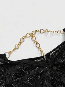 ROMWE Avant Plus Size Sexy Chain Metal Lace Sheer Panties - Black - View 3