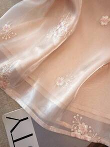 SHEIN Clasi Regular Size Women's Satin Embroidered Puff Sleeve Blouse, Elegant Style