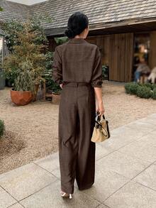 DAZY 2pcs/Set Women High-End Shirt Top & Stylish Casual Pants Suit,Fall Clothes Lounge Sets For Women - Brown - View 4