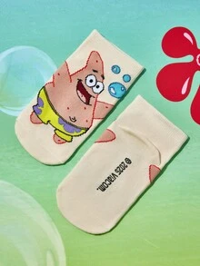 SpongeBob SquarePants | SHEIN 4 双棉质柔软透气吸湿排汗儿童短袜，彩色可爱卡通图案踝袜，加固脚趾和脚跟，经久耐用，男女通用，适合所有季节，百搭，适合学校和户外，夏季冬季，帕特里克、章鱼哥、蟹老板 - 彩色 - 查看 9
