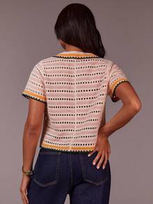 Athîral Casual Women Hollow Out Peter Pan Collar Knitted Top,Knitted Sweater - Multicolor - View 2