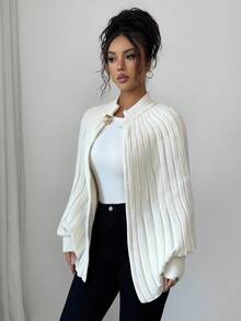 Elenzga Women's Elegant High-Quality Knitted Cardigan With Metal Button Design, Simple And Generous, Suitable For Autumn/Winter - Beige - View 6