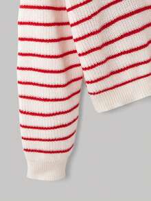 SHEIN MOD Plus Size Women's Red & White Striped Cherry Embroidery Sweater,Autumn And Winter Matching Pullover Sweater, Cute Cherry, Red And White Striped Sweater Fall