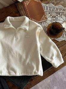 DAZY 儿童秋季服装，男童休闲宽松卫衣，硅胶标签，简约秋季风格 - 白色 - 查看 9