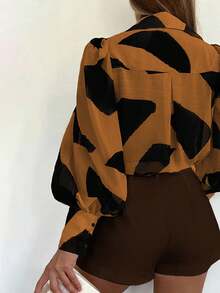 INAWLY 女士加大码优雅长袖衬衫，适合夏季 - 咖啡棕 - 查看 3