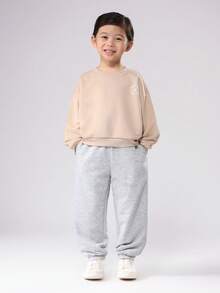 SUMWON Club Boys Crewneck Sweatshirt With Star Logo Print Classic Fall Varsity Pullover School Casual Ribbed Cuffs Teenager Children Streetwear Tween - Khaki - View 6