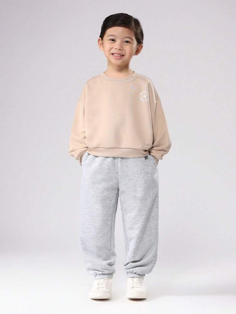 Crewneck Sweatshirt With Star Logo Print And Ribbed Cuffs