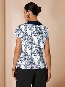 Shutterstock Glamance Casual Loose Versatile Printed V-Neck Women Blouse, Summer Women Work Tops Summer Shirts Woman Women Blouses For Summer Summer Work Top Scrub Tops For Women - Multicolor - View 2
