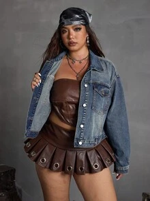 Jeanoix 大码朋克牛仔夹克 - 藍色 - 查看 3