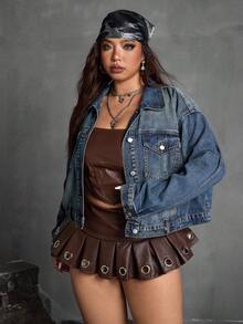 Jeanoix 大码朋克牛仔夹克 - 藍色 - 查看 6