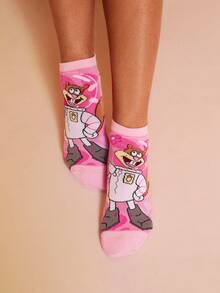 SpongeBob SquarePants | SHEIN 4 双可爱卡通女士柔软透气吸湿排汗短袜时尚休闲短袜加固脚趾和脚跟耐用所有季节百搭夏季冬季，Patrick，Squidward，Sandy - 彩色 - 查看 7