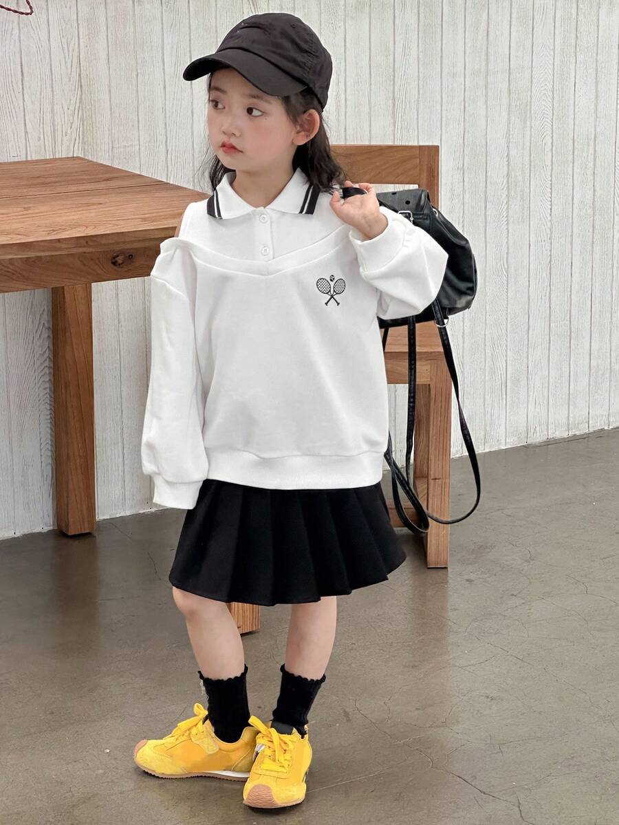 Dazy Kids Young Girl Cute Collared Knit 2 In 1 Sweatshirt - White - View 1