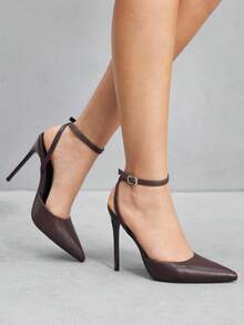 CUCCOO SZL Giày cao gót hở gót thời trang nữ có khóa trang trí - Màu nâu Sô-cô-la - Xem 8