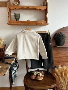 DAZY 儿童秋季服装，男童休闲宽松卫衣，硅胶标签，简约秋季风格 - 白色 - 查看 13