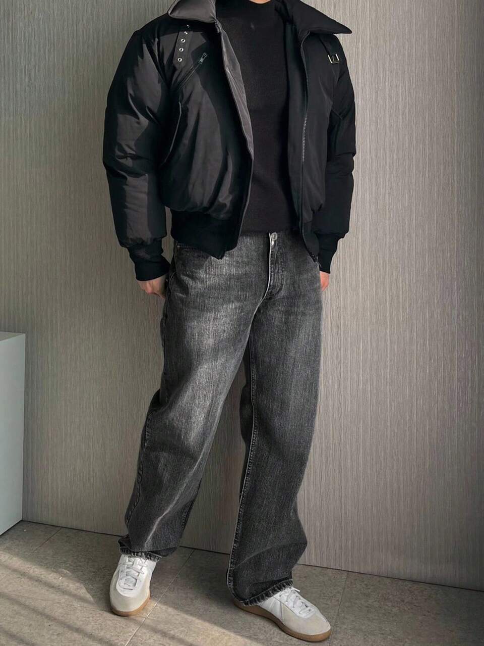 Men's Black & Grey Washed Vintage Denim Jeans, Autumn