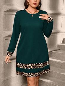 SHEIN Clasi Plus Size Casual & Commute Leopard Print Patchwork Dress/Fall/Winter