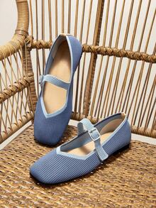 CUCCOO BASICS 女士红色条纹金属扣平底鞋 - 藍色 - 查看 1