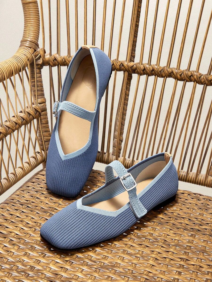 CUCCOO BASICS 女士红色条纹金属扣平底鞋 - 藍色 - 查看 1