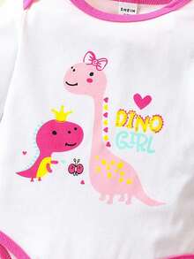 SHEIN 新生兒女寶男寶恐龍條紋印花連身褲套裝