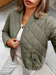 EMERY ROSE 女式绗缝纯色长袖拉链休闲棒球夹克，秋冬