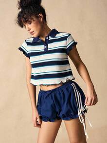 VARSIVA Women's Casual Colorblock Striped Short Sleeve Polo Shirt, Summer - Multicolor - View 2