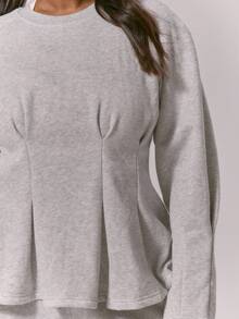 MUSERA Plus Cinched Waist Flared Hem Balloon Sleeve Sweatshirt Top Only Classy Cute Sexy Streetwear Night Out Curve Spring Casual - Grey - View 2