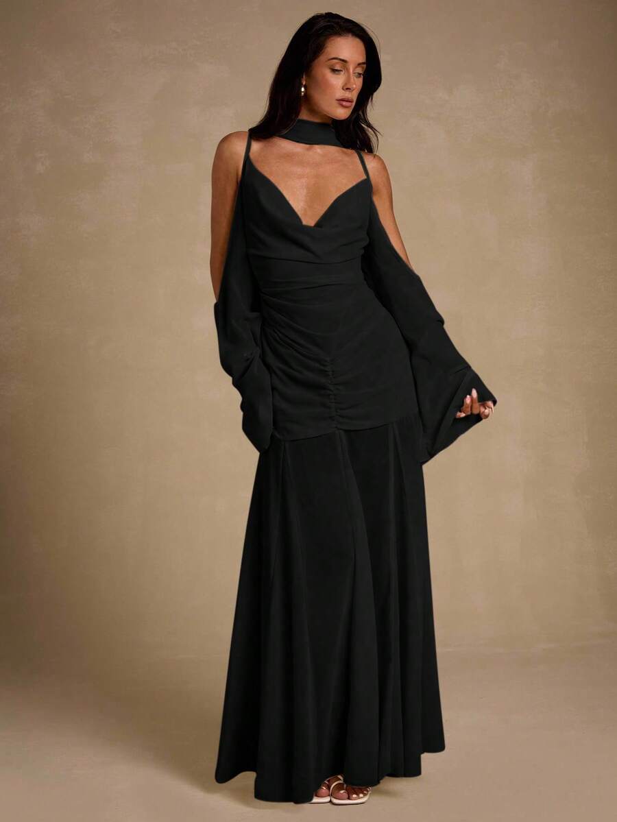 Glamine 女式露肩不对称下摆连衣裙 - 黑色 - 查看 1