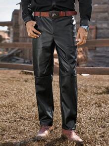 Manfinity Nomadique Men's PU Leather Pants, Versatile Fashion Casual Straight-Leg Trousers, Fall Winter