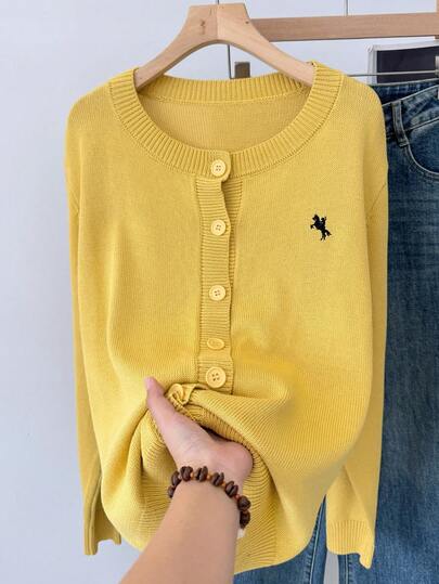 SHEIN EZwear Cardigan casual polyvalent grande taille avec détails brodés, vêtements d'automne et d'hiver pour femmes