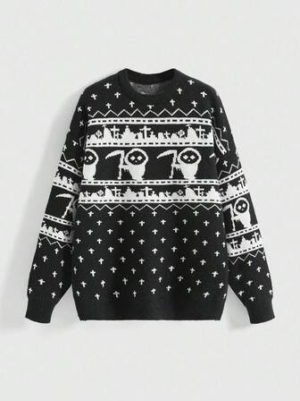 Goth Suéter de mujer con patrón de jacquard de cruz gótica, para Halloween